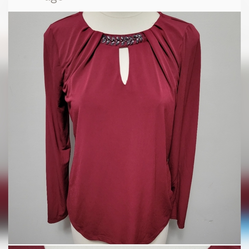 Liz Claiborne Jeweled Neck Blouse sz S